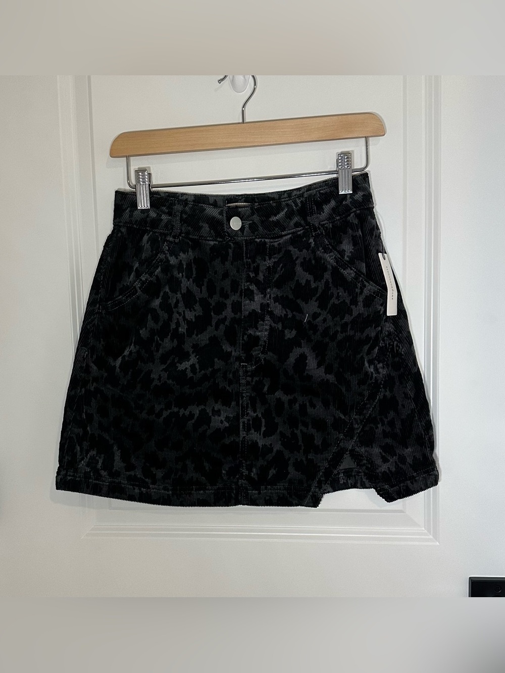 Pilcro Black Leopard Print Corduroy Mini Skirt